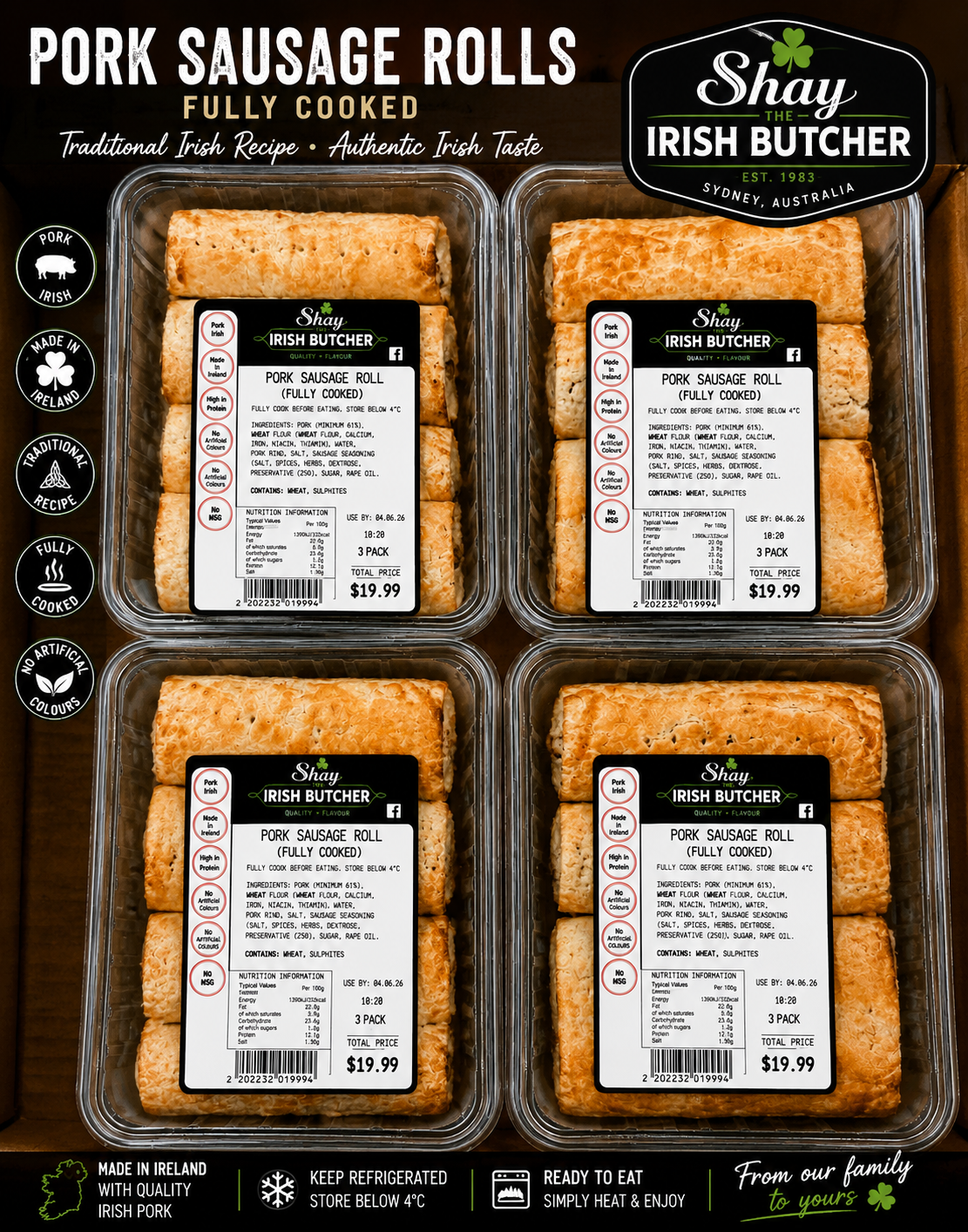 Pork Sausage Rolls 4 Pack - The Irish Butcher