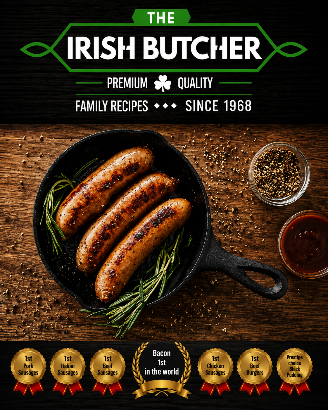 Thick Irish Style Pork Sausages 560g (8 Pack) Gluten Free  - By The Irish Butchers 🇮🇪